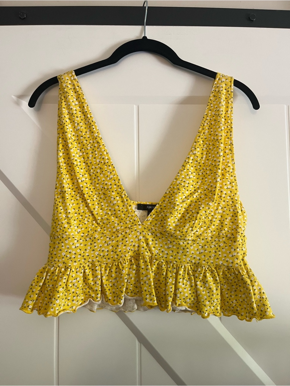Yellow Floral Ruffle Crop Top